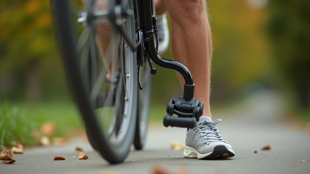 Artimas žmogaus kojos ir pedalo sąveika, rodantis tinkamą sėdynės aukštį dviračyje